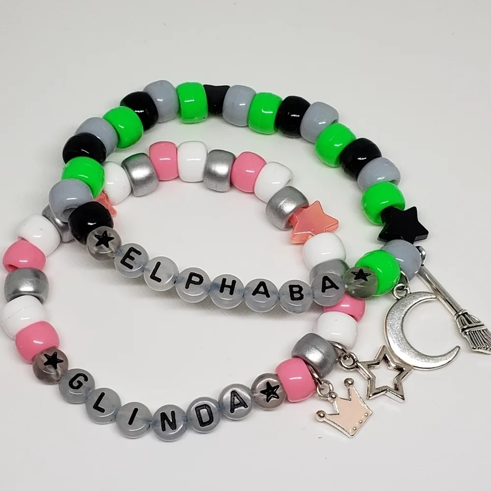 Handmade Glow in Dark Wicked Elphaba Glinda Kandi Bracelet set